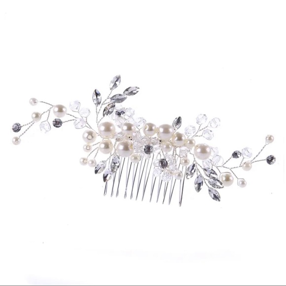 WEDDING CRYSTAL AND PEARLS COMB HEADPIECE, VINE VEIL ACCESSORY BRIDE - Picture 2 of 4